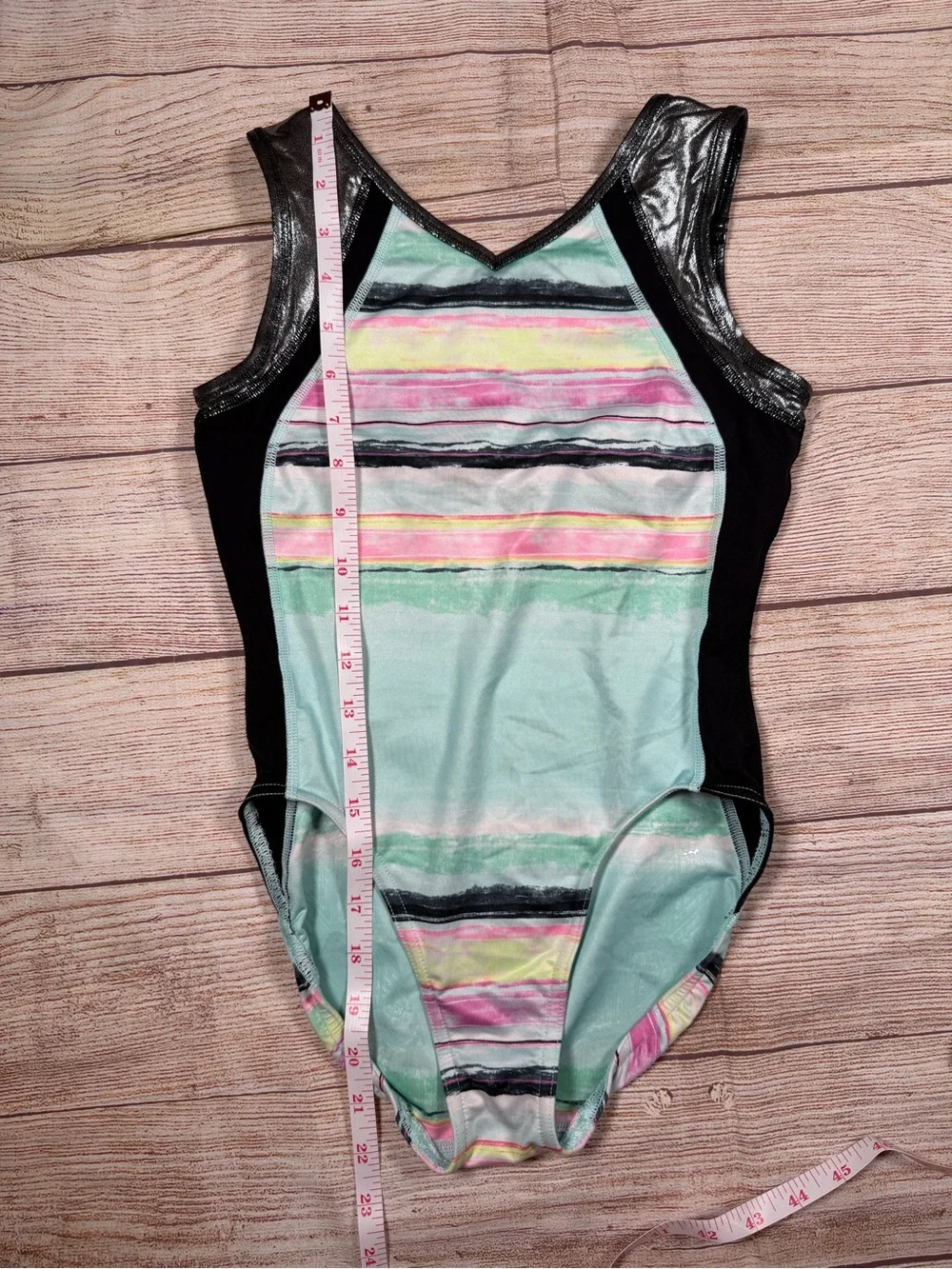 Ivivva Mint Teal Striped Dance Leotard with Black Shiny Accents